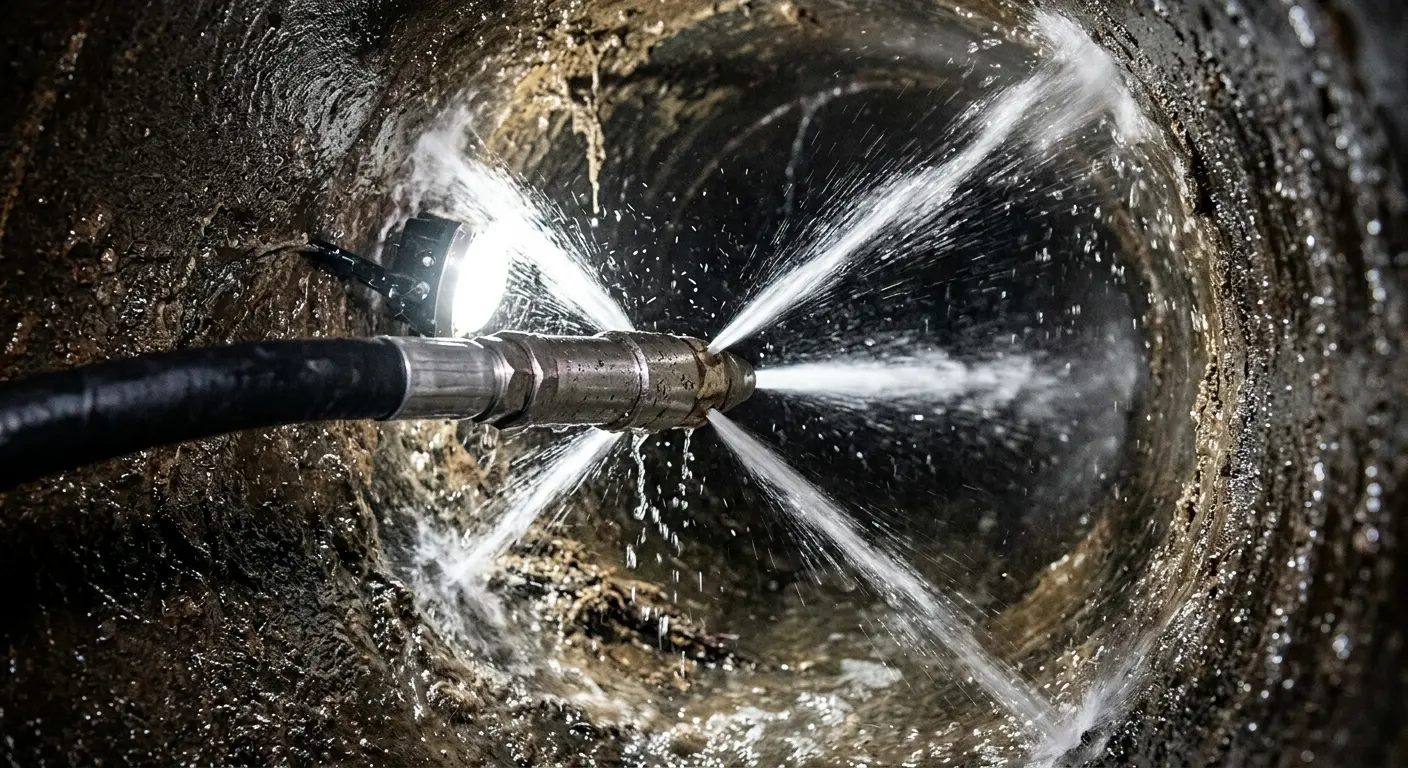 High-pressure hydro jetting nozzle cleaning sewer pipe for Sewer Cleanout in Havre de Grace